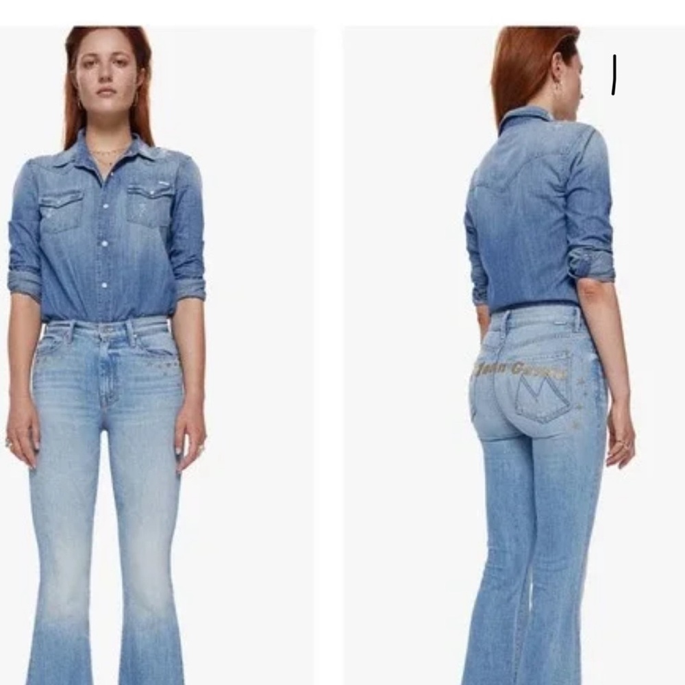 MOTHER The Super Cruiser Jean Women 27 Blue The Jean Jeanie Flare Glitter Stars